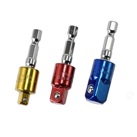 NestNook 3-Piece 360° Rotatable Socket Adapter Set, Impact Driver Conversion Tool, 1/4" Hex Shank to 1/4" 3/8" 1/2" Square Drive