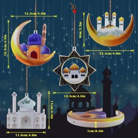 4 PCS Ramadan Lights Decorations, Ramadan Decorations for Home，Eid Mubarak Decorations Battery Operated Muslim Star Moon and Castle Hanging Lights, Ramadan Gifts Ramadan Decor for Home Outdoor