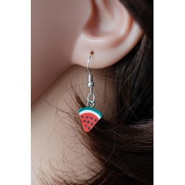Miniblings Watermelon Earrings Pendant Fruit Fruit Melon Melon Disc – Handmade Fashion Jewellery I Earrings Silver-Plated, Polymer Clay
