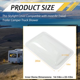 KUAFU Skylight Cover 18" x 26" OD Fit 14" x 22" RV Skylight Dome for RV Travel Trailer Camper Truck Shower Skylight Outer Dome Openings Roof Vent Replacement Cover