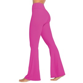 Sunzel Flare Leggings, Crossover Yoga Pants with Tummy Control, High Waisted and Wide Leg, No Front Seam Hot Pink Small 34" Inseam
