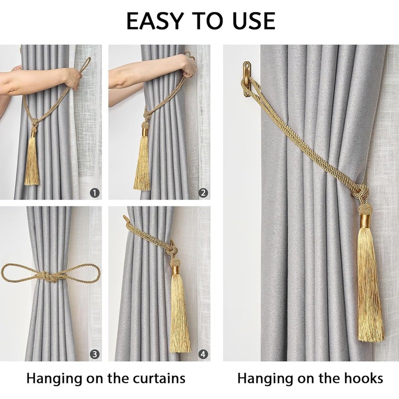 2 Pack Long Tassel Curtain Tiebacks Handmade Braided Rope Knot