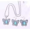 Fuqimanman2020 3pcs Ethnic Simulation Turquoise Set Butterfly Pendant Necklace Bohemian