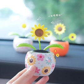 Kryoflare Solar Powered Dancing Sunflower, Car Dashboard Decorative Ornament, Office Desk Decoration Powered Swinging Animated Dancer Toy ， Window Rose Sun Catcher Car Dashboard Decor