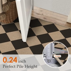 PureCozy 2x3 Checkered Easy Jute Kitchen Front Doormat Non Slip Washable Neutral Area Rug Diamond Non Shedding Low Pile Black Checkerboard Floor Carpet for Farmhouse Entryway Porch Doorway