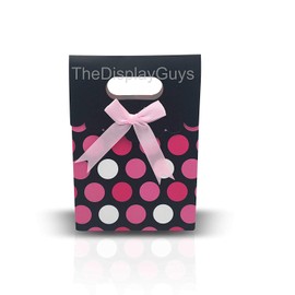 The Display Guys 12 pcs Dozen Paper Gift Bags Box Tote Bow Bowknot Attached for Holiday Wedding Graduation Party Favor Presents (6 1/4x4 3/4x2 1/2 inches, Pink Red White Dots)