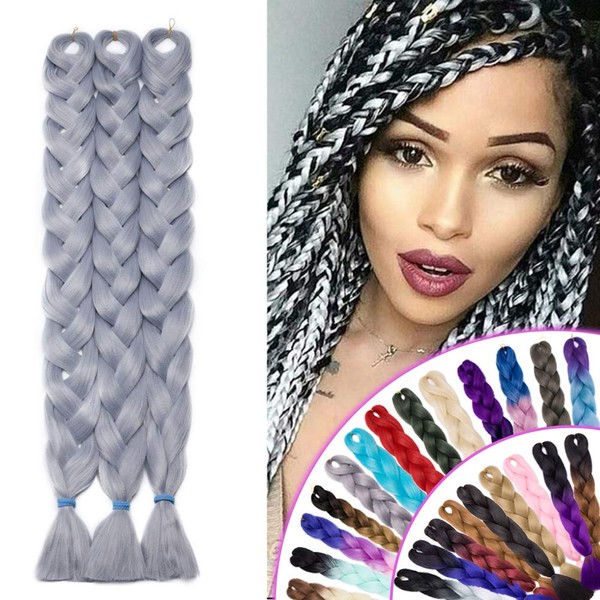 41 Inch Super Long Jumbo Braids Hair Extensions High Temperature Synthetic Hair for Black Women African Box Braiding Hair for Senegal Twist 165g/pack Silvery Grey