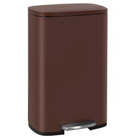 FDW Kitchen Trash Can with Lid for Office Bedroom Bathroom Step Trash Bin Fingerprint-Proof Garbage Bin Brushed Stainless Steel 13 Gallon (Brown)