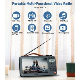 720P 7Inch Screen AM FM Movie Video Radio with Bluetooth Speaker, Rechargeable Digital Shortwave MP3 MP4 Player Radio, Support USB/Micro SD Card, Loud Speaker and 3.5mm Headphone Jack (NO TV)