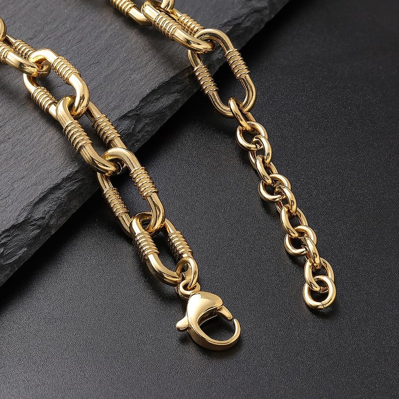 EVANYIZHOU Gold Paperclip Bracelet Vein Lines Rolo Cable Link Oval