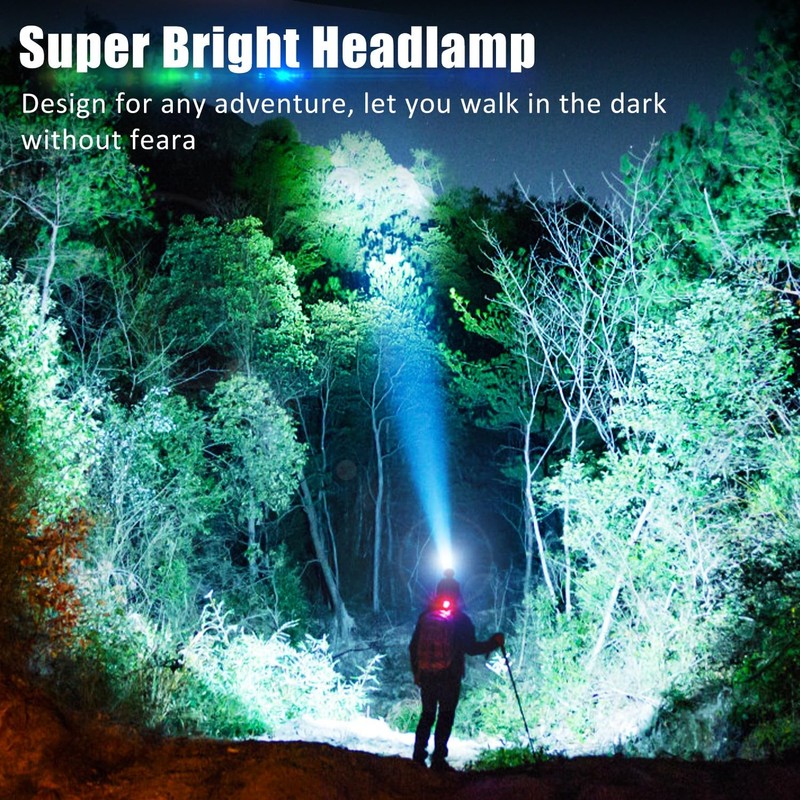 Aikertec Rechargeable Headlamp,Bright LED Head Lamp 7 Modes, Waterproof, 45°