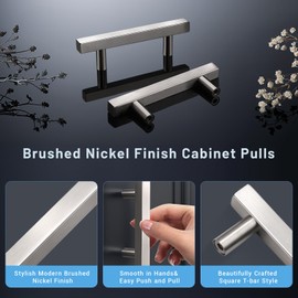 KNOBWELL Square Body Round Feet 5 Pack 76mm(3") Hole Center Square Kitchen Cabinet Handles Brushed Nickel Cabinet Pulls, Silver Drawer Pulls Dresser Pulls for Cupboard Closet Stainless Steel