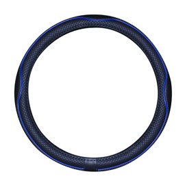 Funda para volante de barco de piel de microfibra de 13-13.5 pulgadas (negro azul oscuro)