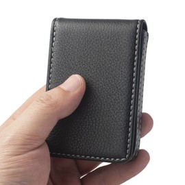 MOTYAWN Business Card Holder, Business Card Wallet-PU Leather Business Card Case Pocket Business Name Card Holder with Magnetic Shut Credit Card ID Case/Slim Wallet - Black