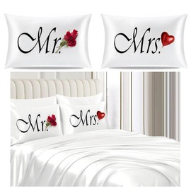 Mr and Mrs Luxury pillowcases Marcso Design satin silk wedding anniversary couple gift valentines his her christmas love romantic idea Silk petals included