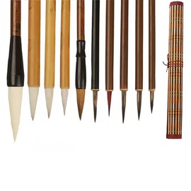 AOMAYLL Chinese Calligraphy Brush Set - Premium Watercolor Brushes with Roll-up Bamboo Holder - Ideal for Kanji, Japanese Sumi, Painting, Drawing - 10 Piece Set