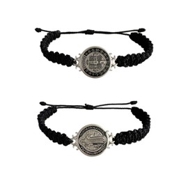 2 Pcs Red ST Benedict Bracelets Catholic Rosary Gifts Black Saint Benedict Bracelet Adjustable Blue String Medalla De San Benito Religious Gifts For Men Women (Black)