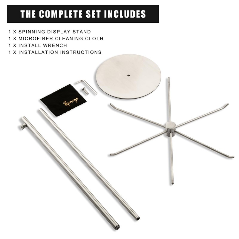 bjewego Rotating Keychain Display Stand - Height-adjustable Brushed Silver Metal