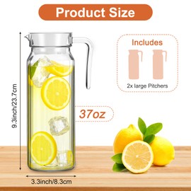 2 Pcs Plastic Pitcher with Lid, 37 oz Clear Acrylic Pitcher, Unbreakable Juice Pitchers for Fridge, Heat-Resistant Plastic Water Pitchers for Tea, Sangria, Lemonade, Juice, Milk, Stripe