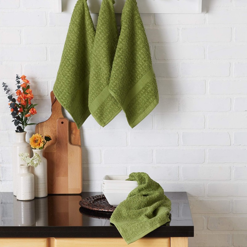 DII Basic Terry Collection Waffle Dishtowel Set, 15x26, Solid Antique