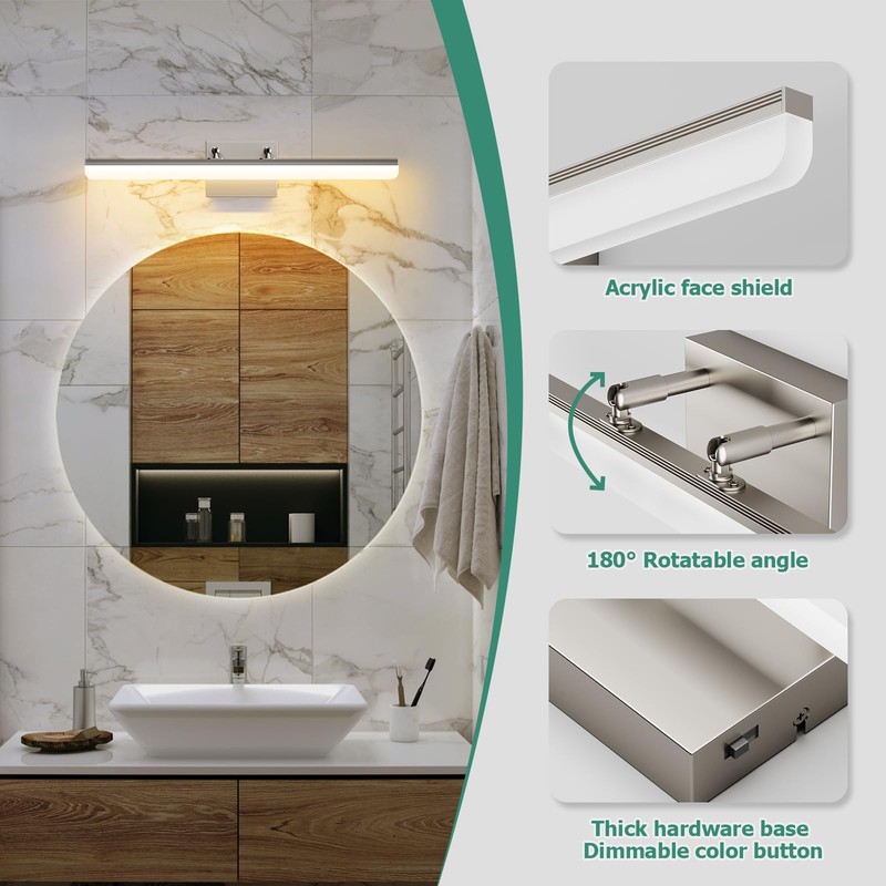 KELIDEN Brushed Nickel Vanity Light 24", 5CCT Dimmable LED Bathroom