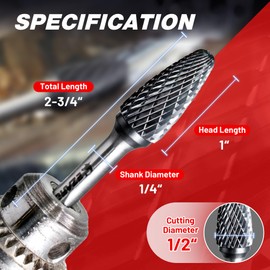 EZARC AlCrN Carbide Rotary Burr Bit (Pro), SF-5 Double Cut Carbide Burr 1/4" Shank Die Grinder Cutting Burrs Bit for Hard Metal Working, 1-Pack