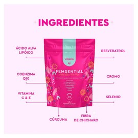 Vitatú | Femsential suplemento diseñado para mujer, con Ácido alfa Lipóico, Coenzima Q10, Resveratrol, Cromo, Cúrcuma, Selenio, Vitamina C y E, 60 cap