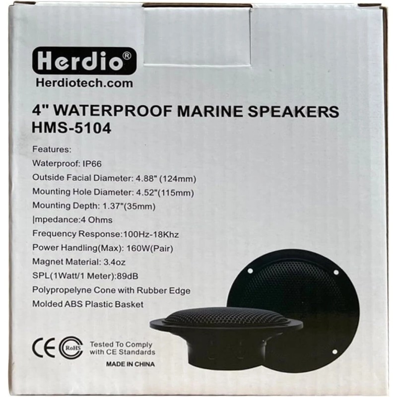 Herdio 4" Outdoor Ceiling Speaker Waterproof Marine Ceiling Speakers 160W