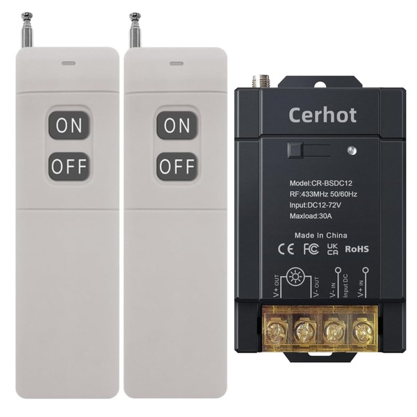 Cerhot 3000m Wireless Remote Switch DC 12V/24/36/48/72V 30A RF Remote