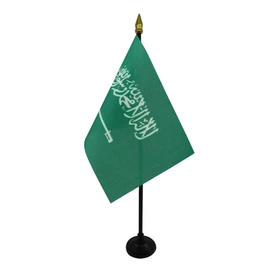 Saudi Arabia Table Flag 4'' x 6'' - Saudi Arabian Desk Flag 15 x 10 cm - golden spear top - Drapeau Arabie Saoudite AZ FLAG