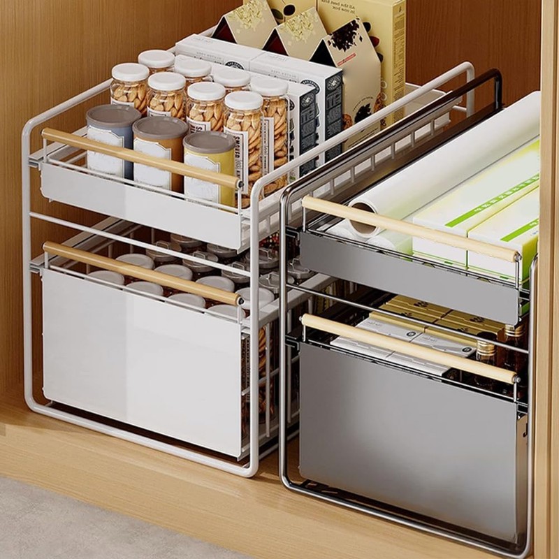 2-Tier Stainless Steel Pull Out Cabinet Organizer, Soft Close Damping