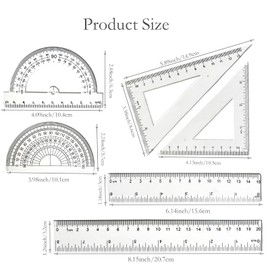 Zotemo Geometry Set, 6-Piece Clear Plastic Math Ruler, Drafting Ruler Kit Includes Protractor, Triangle Ruler, Straight Ruler-Math Measurement Tools for Students, School and Office Supplies