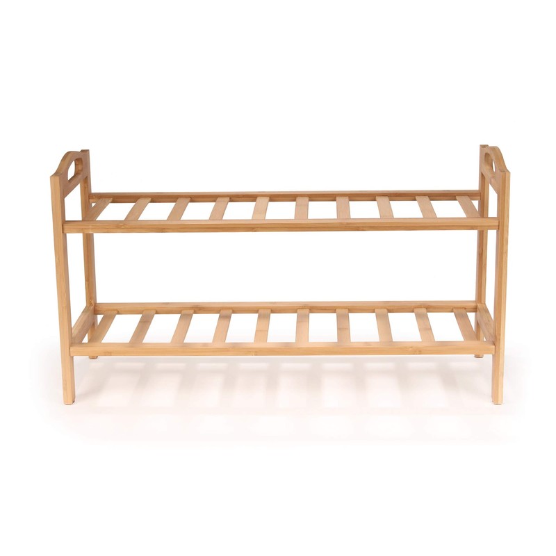 BambooMN 2-Tier Bamboo Wood Shoe Rack, for Entryway or Doorway