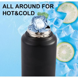 Waitohi 40 oz Modern Insulated Water Bottle with Handle, Flip-Top Straw Lid, Stainless Steel, Vacuum Double-Walled Leak-Proof BPA-Free Tumbler Mug, Fits Cup Holder for Travel Sports Office,Black