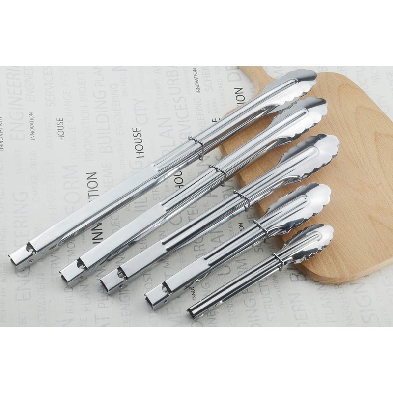 HINMAY Stainless Steel Spring Locking Food Tong Set Utility Metal