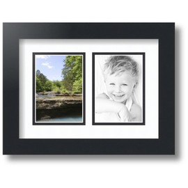 ArtToFrames Double-Multimat-44-61/89-FRBW26079 Collage Photo Frame Double Mat with 2-3.5x5 Openings and Satin Black Frame, Super White, 2-3.5x5
