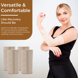 Nexskin 4" Letex Free Bandges - Comfort Elastic Bandage with Single Hook & Loop Closure - Beige, 4 Pack