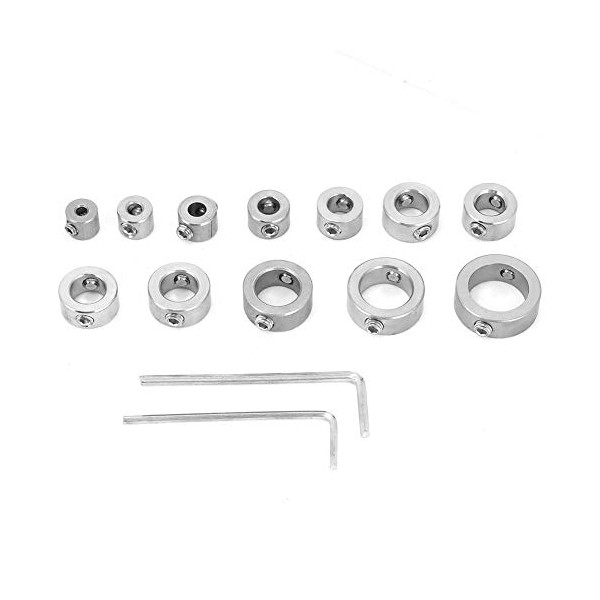 Drill Stop Set, Akozon 12pcs 3-16mm Stainless Steel Drill Depth Stop Bit Collar Set Drilling Limit Ring Positioner Locator with Hex Wrenche to Tighten The Stops Set