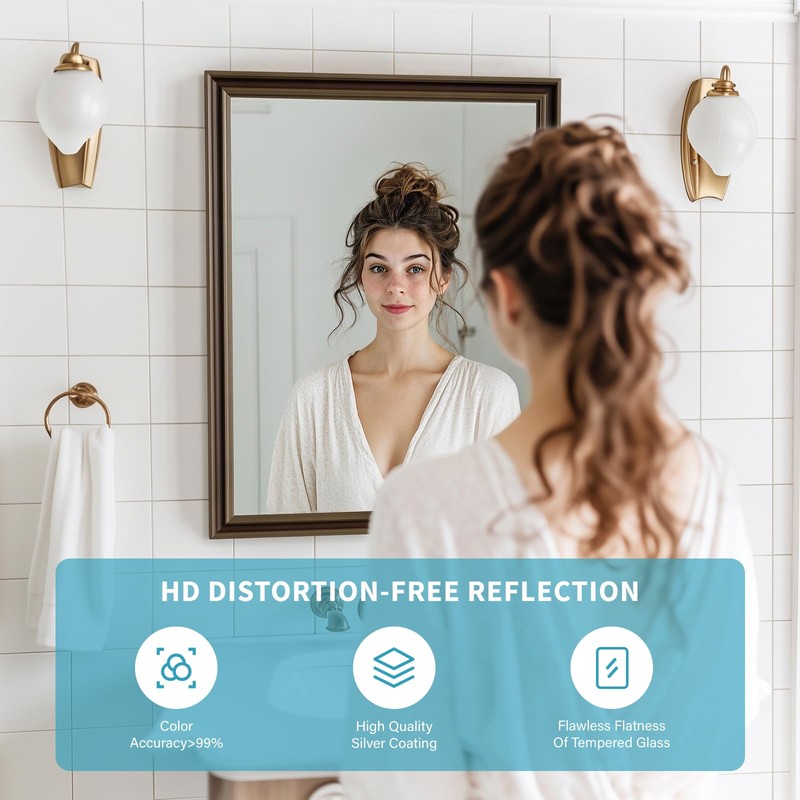 Ultrue Retro Copper Effect Framed Wall Mirror, 24x36 Rectangle Mirror,