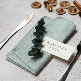 BOXIZ 50 Sage Green Wedding Party Napkins Overlock Design 42 x 42 cm