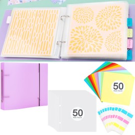 111PCS/Sets 6"x6" Cookie Stencil Storage Binder, Die Cuts and Stamps Storage Binder Holder Baking Stencil Organizer Scrapbooking Cutting Dies Storage Stencil Holder Book Collection Case Folder(Purple)