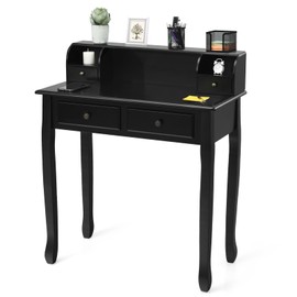 Giantex Writing Desk with 4 Drawers, Removable Floating Organizer 2-Tier Mission Home Computer Vanity Desk for Apartment Small Space (Black)