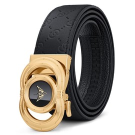 VANNANBA - Cinturones de carraca de piel para hombre, hebilla automática con caja de cinturón, regalo para hombres, 96-oro, 28-34W
