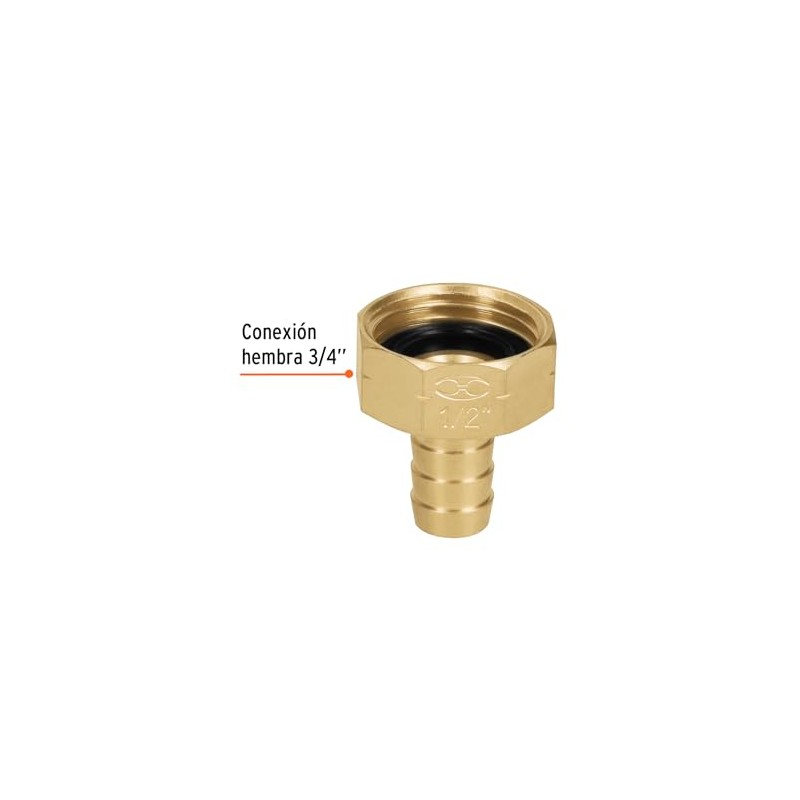 Truper CF-1/2B, Conector sencillo 1/2", hembra, de latón maquinado