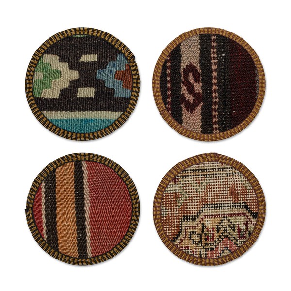 Kilim Coasters, Set of 4 Authentic Kilim Coasters, Handmade in Turkey and Handselected for Quality and Color/Pattern Mix