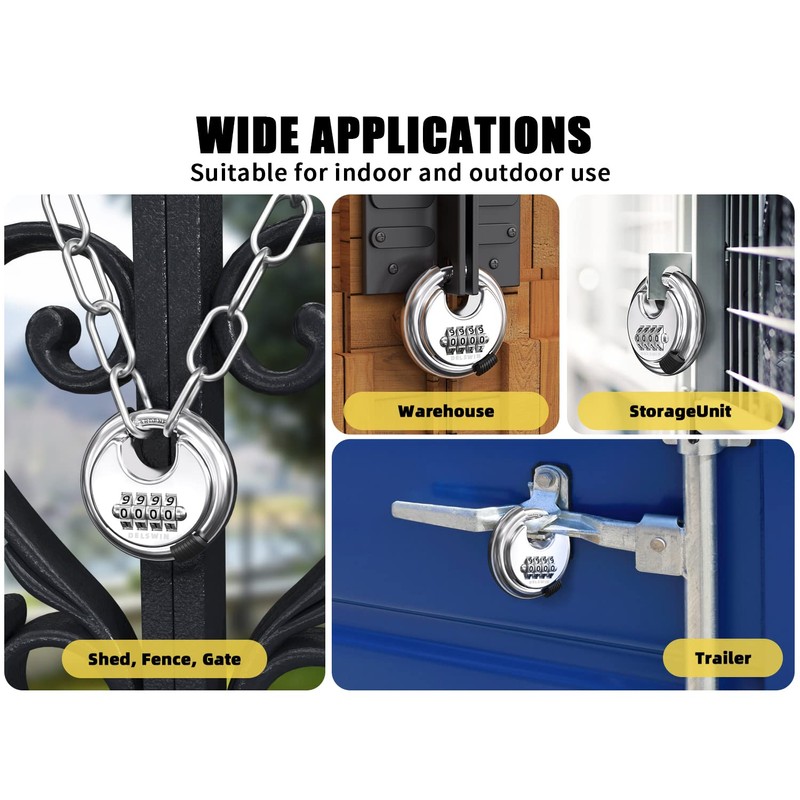 DELSWIN 4 Digit Combination Lock Disc Padlock with Hardened Steel