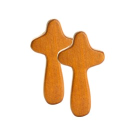 Lotsdonxia 2 Pcs Small Wooden Cross, Handmade Solid Pine Wood Christians Used for Comforting Prayers Handle Crafts, Suitable for Use in Church Memorials, Travel Hangings(Light Brown)