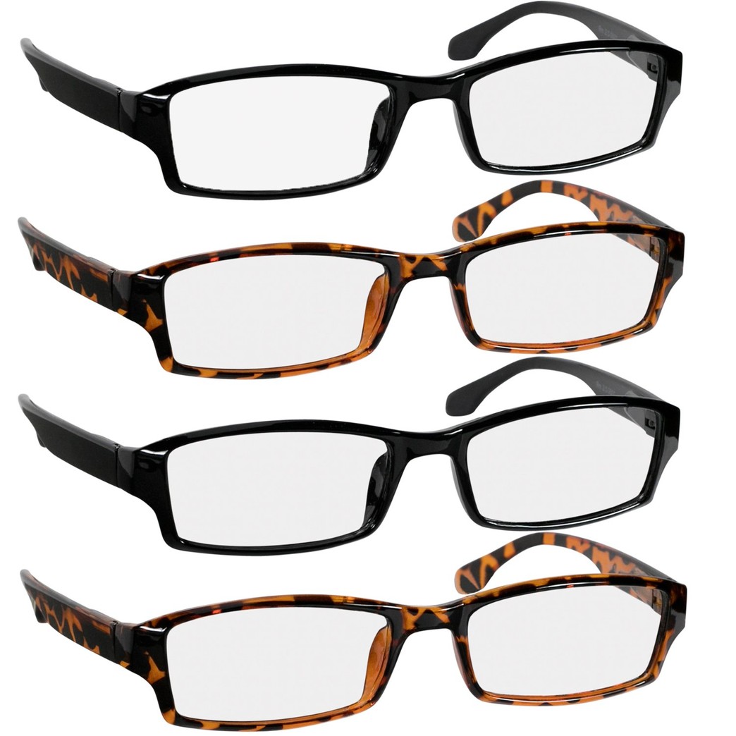 Reading Glasses 4.0 2 Black & 2 Tortoise Fashion Readers for Men & Women - Spring Arms & Dura-Tight Screws Have a Stylish Look and Crystal Clear Vision When You Need It!