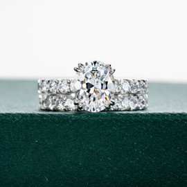 Bo.Dream Wedding Ring Sets for Women, 3ct Oval Cut Cubic Zirconia, Platinum Plated 925 Sterling Silver Engagement Ring Set (Size 8, 4.6cttw)