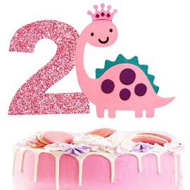 Decoración para tarta de dinosaurio rosa para 2º cumpleaños, decoración para tarta de dinosaurio para niña, decoración para tarta de segundo cumpleaños para niña,